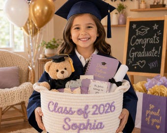 Cesta de regalo de graduación personalizada para ella 2026, caja de almacenamiento con nombre personalizado, regalo de graduación para chica de la promoción de 2026, cesta organizadora para dormitorio universitario.