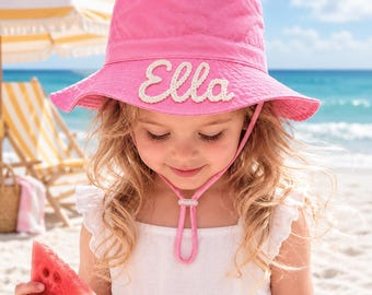 Personalized Toddler Beach Hat, Custom Embroidered Baby Sun Hat, Travel Bucket Hat, Summer Vacation Headwear, Baby Birthday Gift,Shower Gift
