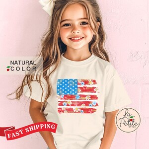 Flower American Flag Girls Shirt Retro 4th of July Toddler Shirt for Girls America Flag Boho Floral Shirt Patriotic Day Floral Flag Shirt