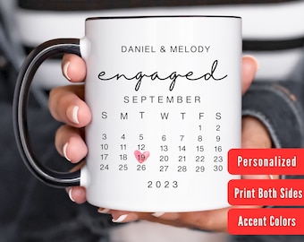 Custom Engaged Mug Personalized Engagement Coffee Cup Engaged Couple Gift for Couple Engagement Calendar Mug Engagement Anniversary Gift