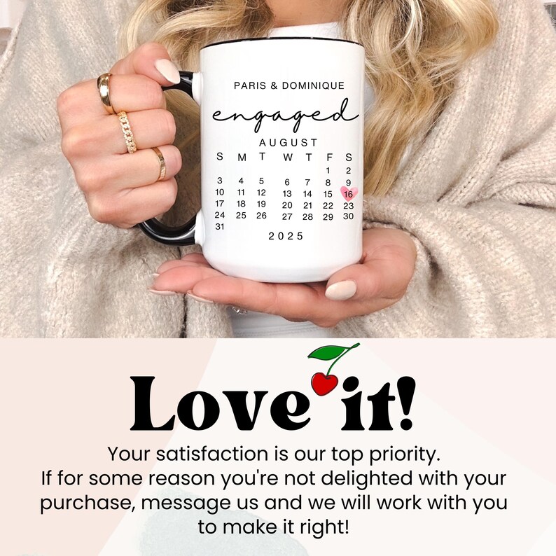 Custom Engaged Mug Personalized Engagement Coffee Cup Engaged Couple Gift for Couple Engagement Calendar Mug Engagement Anniversary Gift image 7