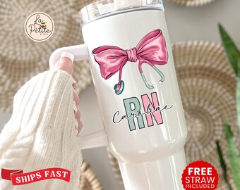 Custom Nurse Tumbler Nurse 40oz Tumbler Gift for Nurse Appreciation Gifts for Registered Nurse RN Gifts for Nurse Coquette Bow Travel Cup