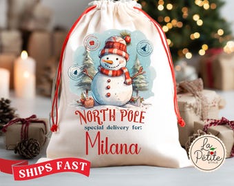 Snowman Santa Sack Kids Christmas Gift Sack Personalized Kids Christmas Sack Christmas Santa Presents Bag for Christmas Big Gift Santa Sack