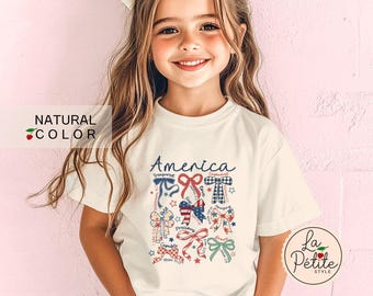 Bible Verse America Shirt 4th of July Shirt for Girls Toddler Coquette Bow America Tee Girls Bible Verse Tee for Kids Patriotic Day T-shirt