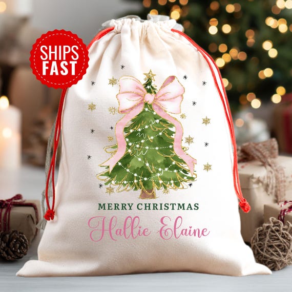 Girls Merry Christmas Santa Sack Personalized Kids Christmas Sack Christmas Bag for Presents From Santa Gift from Santa to Kids Custom Bag