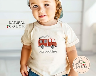 Custom Big Brother Fire Truck Shirt Middle Brother Shirt Lil Brother Shirt Siblings Matching Shirt Baby Announcement Pregnancy Reveal Shirt
