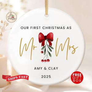 Our First Christmas Married Ornament 1st Married Christmas Ornament Personalized Ornament Christmas Wedding Ornament Wedding Gift for Couple Mistletoe