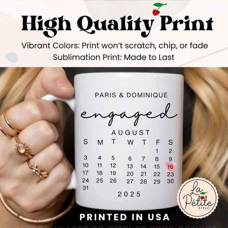 Custom Engaged Mug Personalized Engagement Coffee Cup Engaged Couple Gift for Couple Engagement Calendar Mug Engagement Anniversary Gift image 4