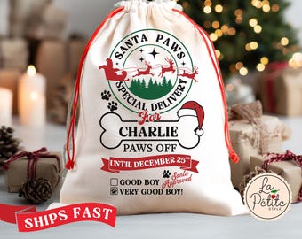 Personalized Santa Sack Christmas Gift Sack for Dogs Christmas Sack Christmas Bag for Dogs Presents Santa Bags with Dog Name Custom Gift Bag