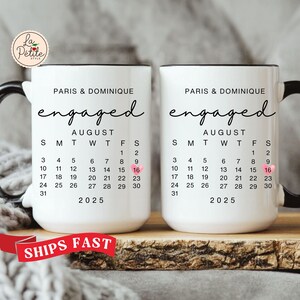 Custom Engaged Mug Personalized Engagement Coffee Cup Engaged Couple Gift for Couple Engagement Calendar Mug Engagement Anniversary Gift image 2