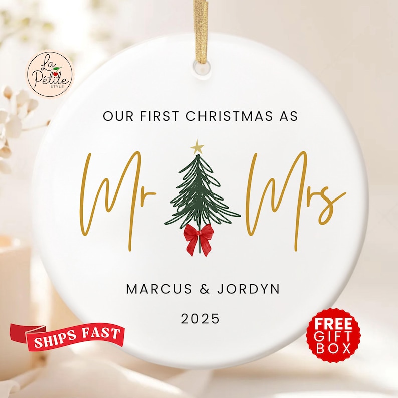 Our First Christmas Married Ornament 1st Married Christmas Ornament Personalized Ornament Christmas Wedding Ornament Wedding Gift for Couple Christmas Tree