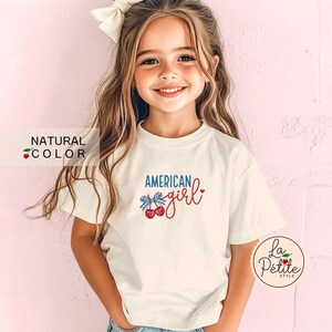 Cherry American Girl Retro Shirt 4th of July Toddler Girl Cherry Retro Tee American Cherry Shirt Red White Blue Cherry Bow Patriotic Day Tee