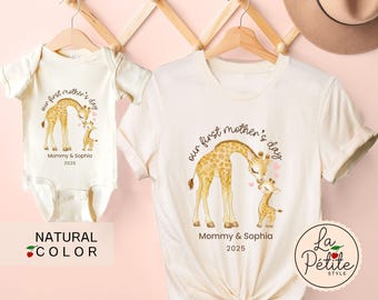 Our First Mother's Day Together Shirt Mommy and Me Matching Set Mama and Mini Matching Giraffe Shirt First Mother’s Day Custom Name Onesie