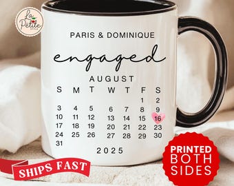 Custom Engaged Mug Personalized Engagement Coffee Cup Engaged Couple Gift for Couple Engagement Calendar Mug Engagement Anniversary Gift