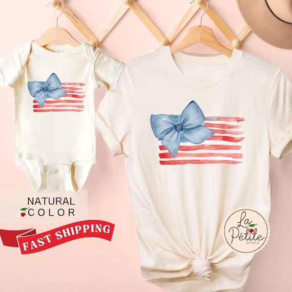 Matching 4th of July Outfits July 4th baby shower 4th of July Baby Girl Coquette Shirt 4th of July bows Mom and daughter 4th of July Shirt