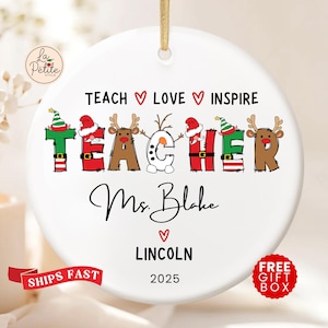 Custom Teacher Christmas Ornament Personalized Teacher Ornaments Teacher Thank You Ornaments Teacher Gift From Student Teacher Appreciation