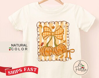Girls Fall Pumpkin Shirt Girls Coquette Fall Shirt Toddler Fall T-Shirt Kids Pumpkin Fall Shirt Boho Bow Fall Shirt Pumpkin Shirt for Girls