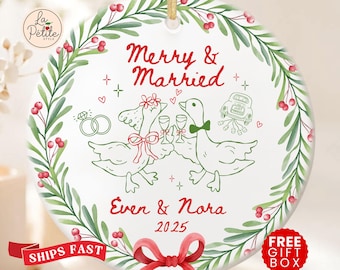 Custom Merry & Married Ornament Personalized First Christmas Married Ornament Personalized Wedding Keepsake Christmas Gift For Newlywed