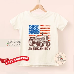 Vintage USA Tractor Shirt American Flag 4th of July Toddler Boy T-shirt Boy Fram Life Patriotic Tractor SHirt for Boy Western Country Boys