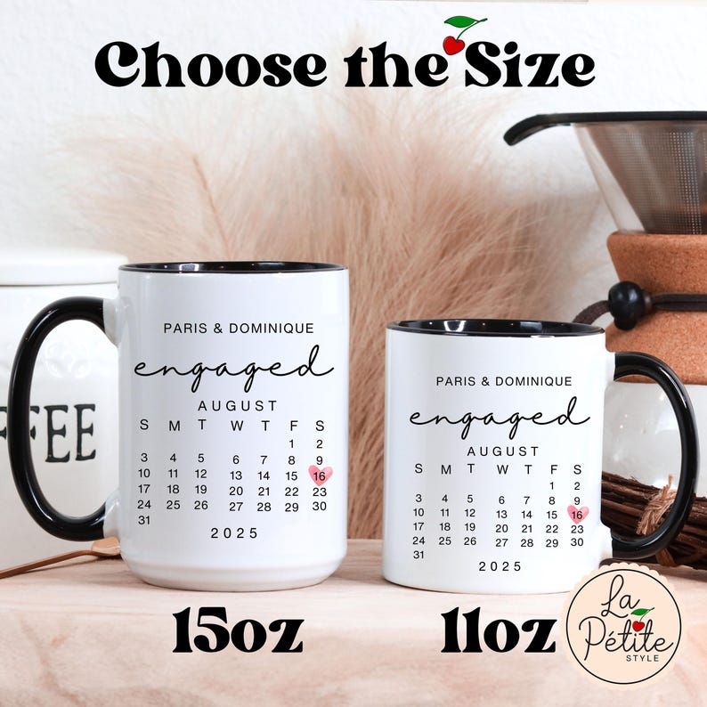 Custom Engaged Mug Personalized Engagement Coffee Cup Engaged Couple Gift for Couple Engagement Calendar Mug Engagement Anniversary Gift image 3