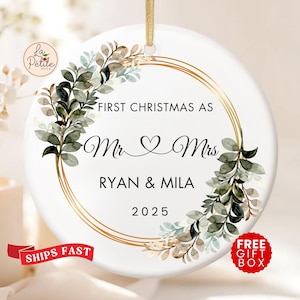 Our First Christmas Married Ornament 1st Married Christmas Ornament Personalized Ornament Christmas Wedding Ornament Wedding Gift for Couple Line Heart