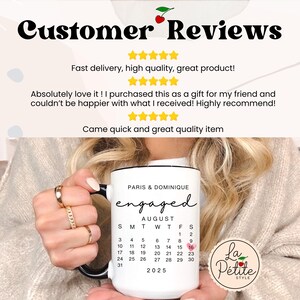 Custom Engaged Mug Personalized Engagement Coffee Cup Engaged Couple Gift for Couple Engagement Calendar Mug Engagement Anniversary Gift image 6
