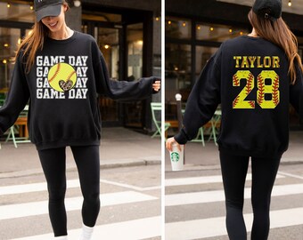 Personalized Softball Mom Sweatshirt with Child Name & Number Mom Game Day Sweatshirt Sport Mom Sweatshirt Softball Lover Custom Shirt