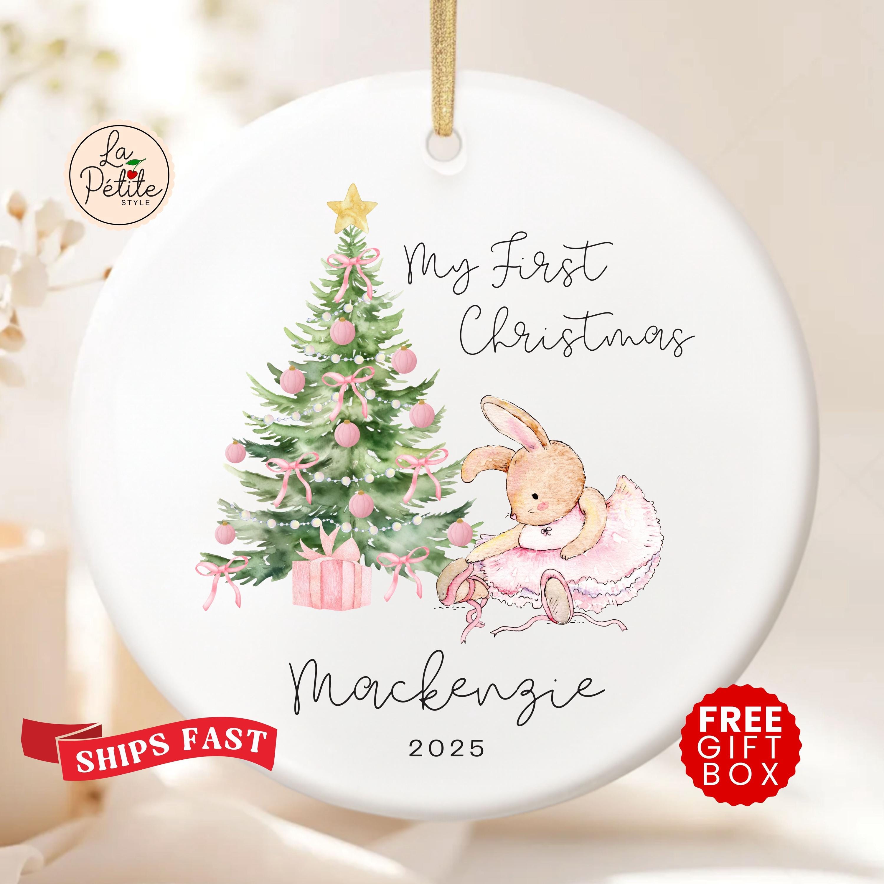 Bunny Ornament Baby's First Christmas Ornament Personalized First Christmas Baby Girl Ornament Custom Baby Girl Name Christmas Ornament Gift