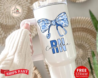 Custom Nurse Tumbler Nurse 40oz Tumbler Gift for Nurse Appreciation Gifts for Registered Nurse RN Gifts for Nurse Coquette Bow Travel Cup