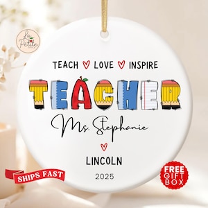 Custom Teacher Christmas Ornament Personalized Teacher Ornaments Teacher Thank You Ornaments Teacher Gift From Student Teacher Appreciation