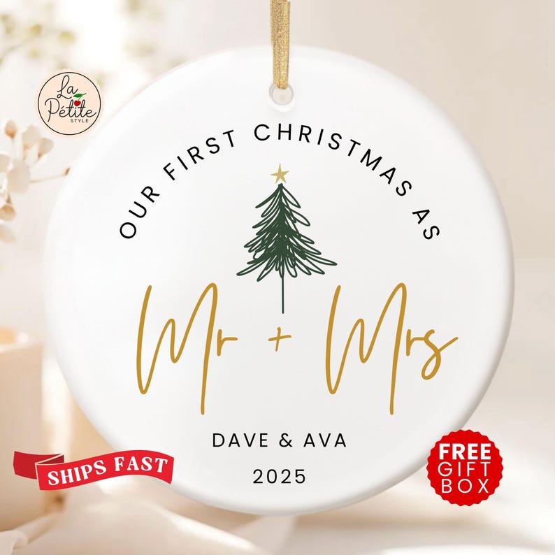 Our First Christmas Married Ornament 1st Married Christmas Ornament Personalized Ornament Christmas Wedding Ornament Wedding Gift for Couple With +