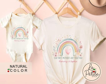 Custom Name Our First Mother's Day Together Shirt Mommy and Me Matching Set Mama and Mini Rainbow Bodysuit First Mother’s Day Mom's Gift