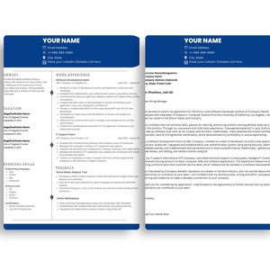Développeur de logiciels d&#39;entrée de gamme CV et lettre de motivation modifiables | Modèle Canva | ATS Friendly, Moderne, Minimaliste | PDF, PNG |