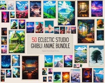 50 Studio Ghibli Inspired Eclectic Gallery, Anime Poster, Printable Wall Art, Ultra High Quality Digital Download, Gallery Wall Set
