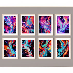 Abstract Colorful Oil Painting - Set of 8 Textured Art Gallery - PRINTABLE Wall Art - Living Room Decor - High Resolution Contemporary Art