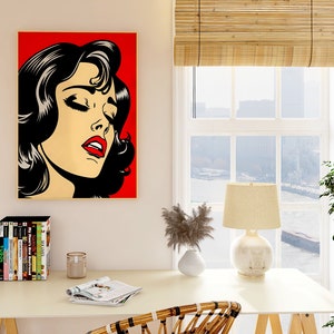 Rotes Pop Art Comic Mädchen, weinendes Mädchen Pop Art, Retro Comic Stil Wohnkultur, 1960er Jahre Pop Art Printable, Vintage Comic Poster Wandbehang