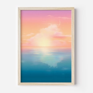 Minimalist sailor moon ocean print, printable wall art, kawaii aesthetic, anime home decor, sailor moon poster, dreamy pastel ocean wall art