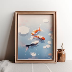 Studio Ghibli Inspired Koi Fish Art Japanese Anime Printable Koi Fish Tranquil Home Decor Digital Download Painting Serene Koi Fish Wall Art