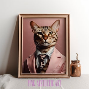Mid Century Exotic Cat and Kitchen Art Print | Bengal Cat Home Decor | Aesthetic pet art | Digital Art