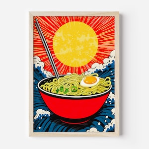ポップアート ラーメン ポスター、アジア料理アート、ヴィンテージ 日本のラーメン プリント、キッチン アート フード ウォール アート、デジタル ダウンロード 印刷可能