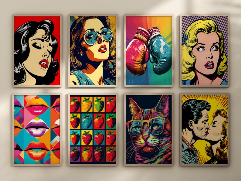 Retro Pop Art Wall Collage Kit 8 Piece Vintage Aesthetic Prints Pop Art