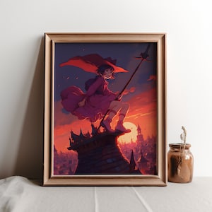 Kiki&#39;s Delivery Service Geïnspireerd Art Anime Witch Nursery Decor Studio Ghibli Wall Poster Magical Home Decoration Grillige Witch Print
