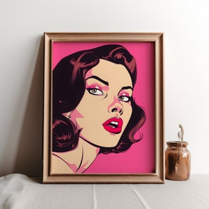 Pink Retro Pop Art Vintage Girl | Pop Art Comic Girl | Pink Vintage Comic Poster | Surprised Pop Art Girl | Pop Art Digital Art Download