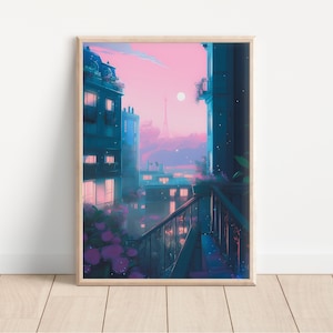 Sailor Moon Tokyo Night Art Pastell Rosa Sonnenuntergang Poster Anime Inspiriert Wand Dekor Magische Wohnzimmer Dekoration Moonlight Serenity Decor