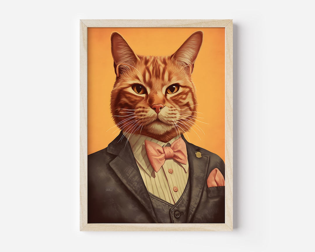 Mid Century Modern Cat and Kitchen Art Print Orange Cat Home Decor