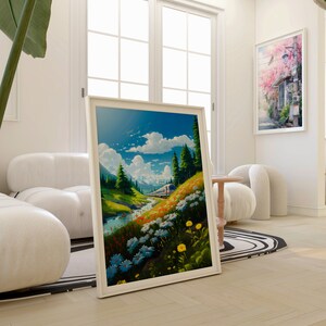 Bunter Studio Ghibli Digital Art Print, Landschaftskunst Poster, Anime Wohnheim Dekor, 4k Landschaft Kunst, Digital Download