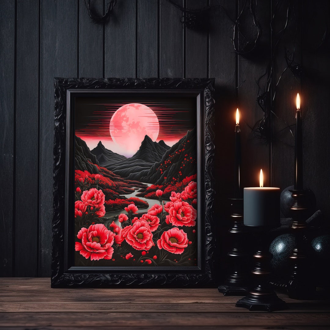 Red Underworld Painting, Dark Academia Print, Moody Wall Art, Dark