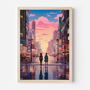 Anime ästhetische Wandkunst, japanische Tokyo Night City, modernes asiatisches Anime-Poster, perfekte Wandbehänge für Otaku-Kulturliebhaber,