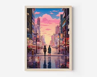 Anime Aesthetic Wall Art, Japanese Tokyo Night City, Modern Asian Anime Poster, Perfect Wall Hangings for Otaku Culture Lovers,