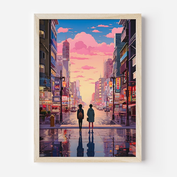 Anime Aesthetic Wall Art, Japanese Tokyo Night City, Modern Asian Anime Poster, Perfect Wall Hangings for Otaku Culture Lovers,